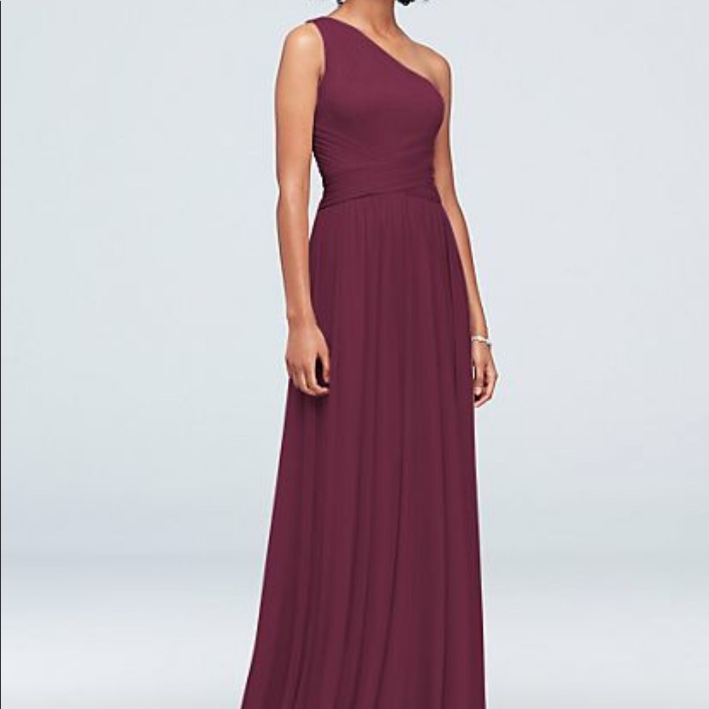 Mesh One-Shoulder Bridesmaid Dress with Full Skirt